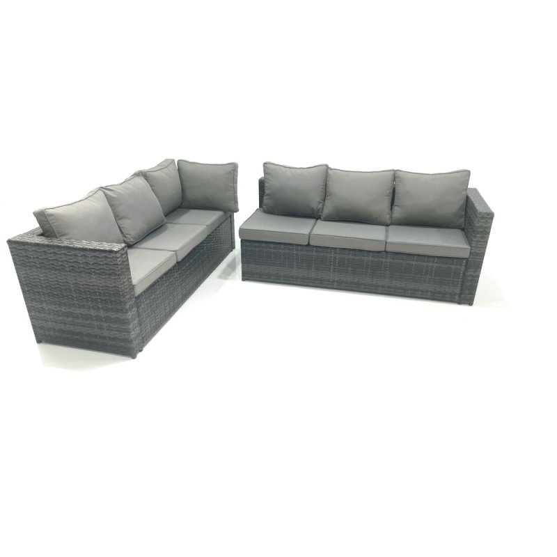Fimous Dark Grey Outdoor Lounge Rattan Corner Sofa Set Garden Furniture Rectangular Dining Table Chair