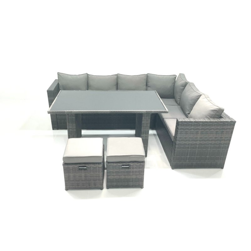 Fimous Outdoor Lounge Rattan Corner Sofa Set 6 Seater Garden Furniture with Small FootStools