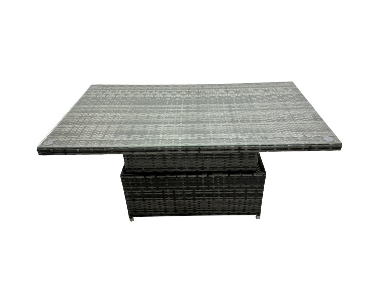 Fimous Outdoor Love Sofa Set 8 Seat Rattan Garden Furniture Set with Adjustable Lifting Dining or Coffee Table 4 Stools 2 Side Table Dark Grey Mixed