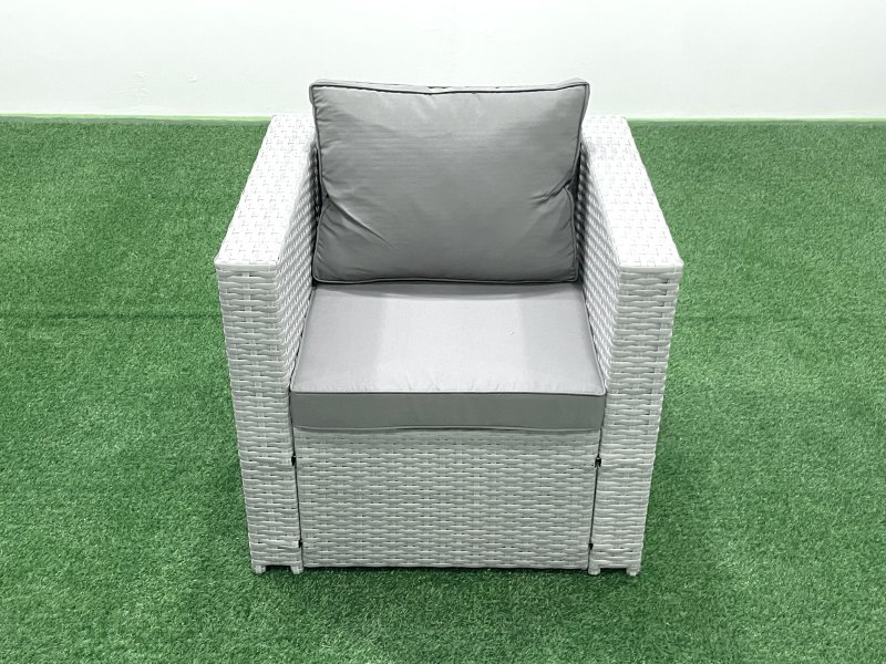 Fimous 5 Seater Rattan Garden Furniture Set with 3 Seater Sofa 2 Chair Square Coffee Table Side Table Light Grey Mixed