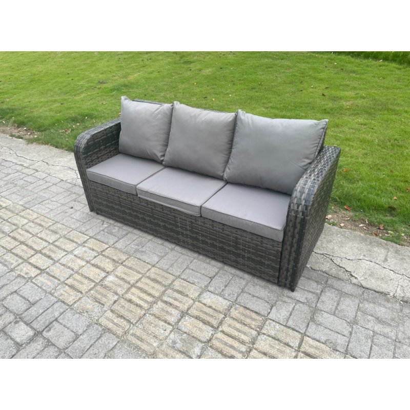Fimous High Back Rattan Garden Furniture Set with Square Coffee Table 2 Side Tables Indoor Outdoor Patio Lounge Sofa Set Dark Grey Mixed