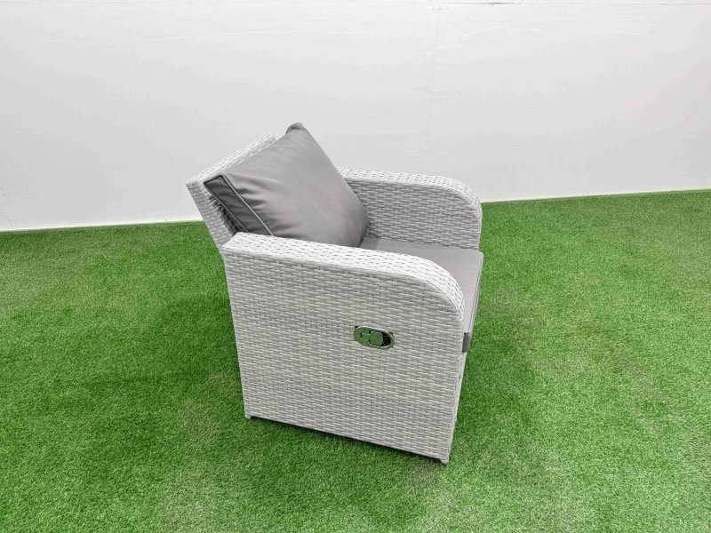 Fimous PE Rattan High Back Lounge Sofa Set Patio Adjustable Lifting Dining or Coffee Table & Chairs Set with 3 Seater Sofa Reclining Chair Stools 2 Side Table Light Grey