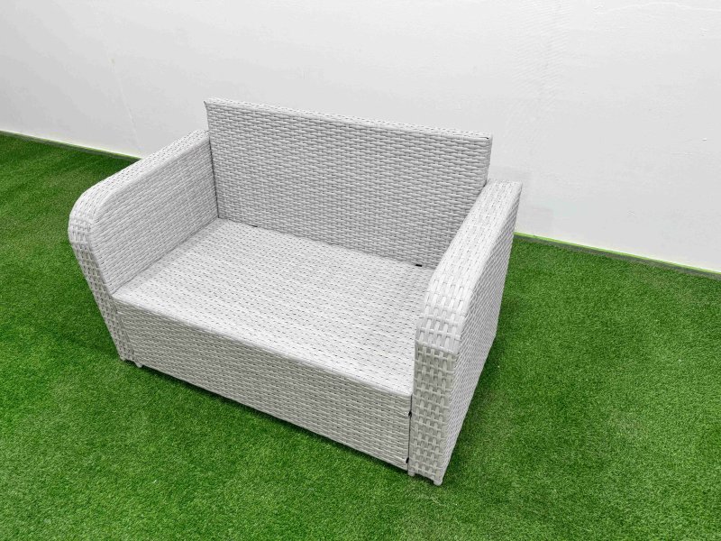 Fimous 4 Seater Outdoor Love Sofa Set Rattan Garden Furniture Set with Rectangular Dining Table Light Grey