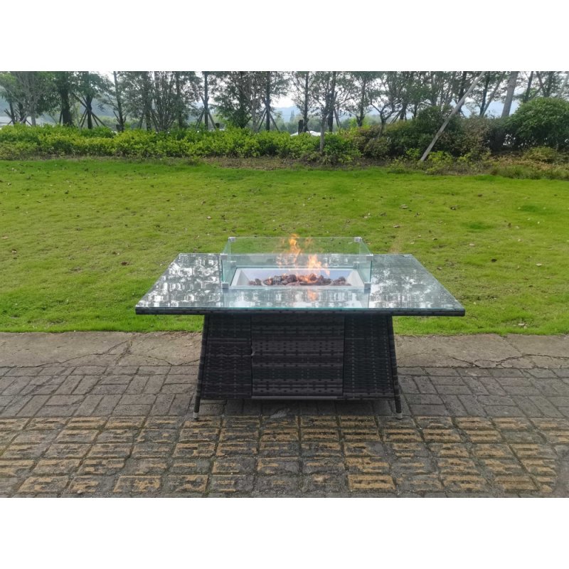 Fimous Dark Grey Mixed Rattan Fire Pit Table Dining Table Gas Heater Burner Garden Furniture Accessory Patio