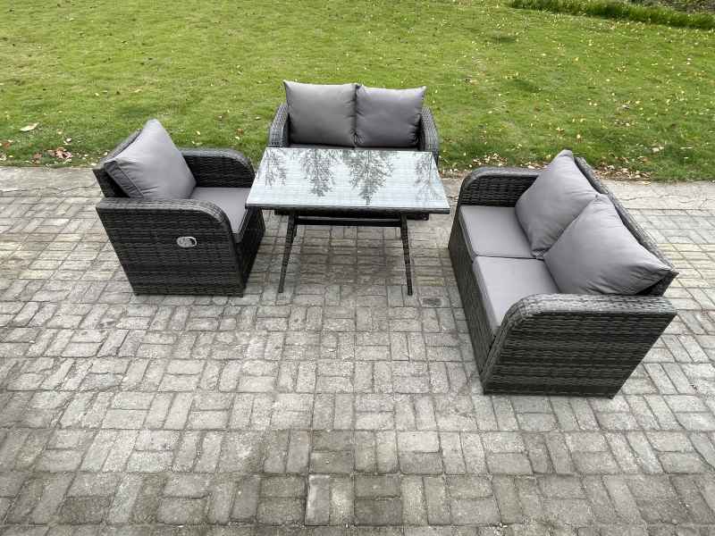 Fimous Outdoor Garden Dining Sets Rattan Furniture With Dining Table Armchairs Love Sofa Dark Grey Mixed