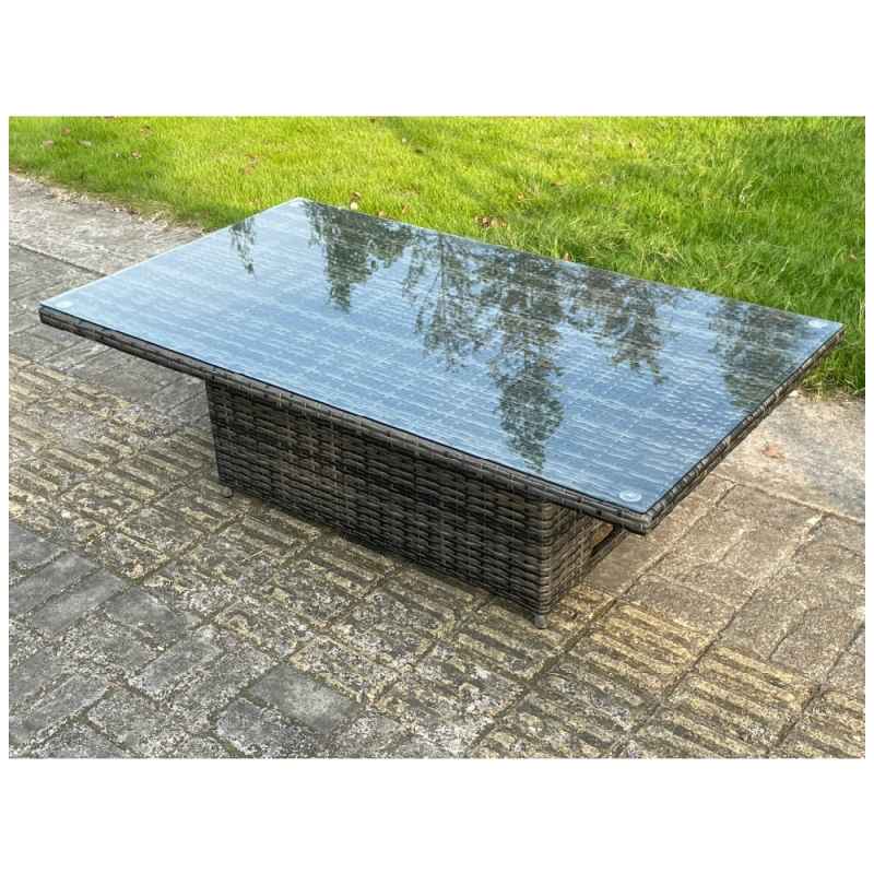 Fimous 8 Seater?Outdoor Rattan Garden Furniture Adjustable Rising Lifting Table Armchairs Dark Grey Mixed