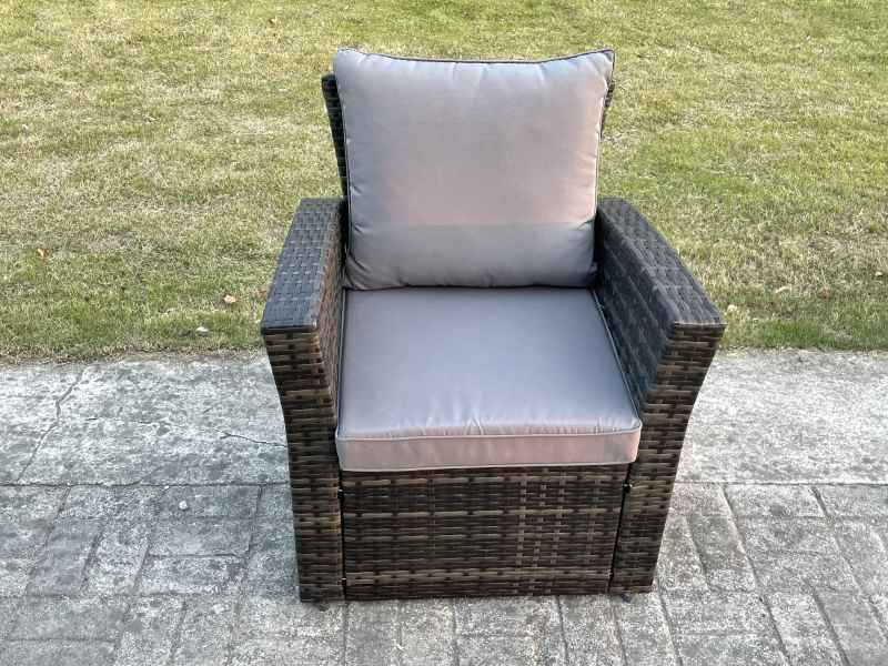 Fimous 8 Seater Rattan Lounge Corner Sofa Set Wicker PE Outdoor Garden Furniture Set with Coffee Table Big Footstool Armchair Dark Grey Mixed