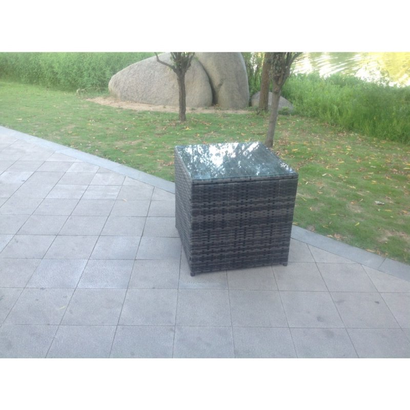 Fimous Grey Rattan Cube Side Table Tea Coffee Table Outdoor Garden Furniture Accessory