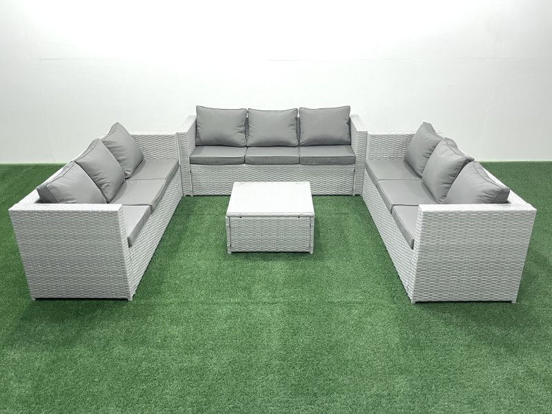 Fimous Rattan Garden Outdoor Furniture Set 9 Seater Rattan Garden Sofa Set Light Grey Mixed