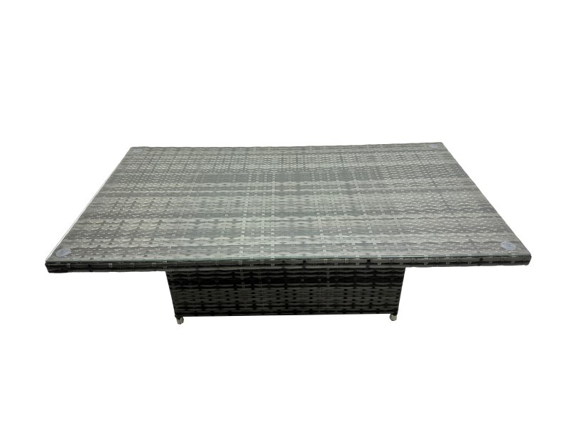 Fimous Outdoor Love Sofa Set 6 Seat Rattan Garden Furniture Set with Adjustable Lifting Dining or Coffee Table Big Stool Dark Grey Mixed