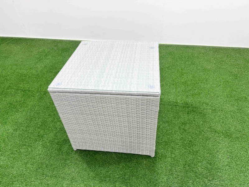 Fimous 5 Pieces Outdoor PE Rattan Sofa Set Patio Garden Furniture Sets with Cushions Side Table Big Stool Light Grey