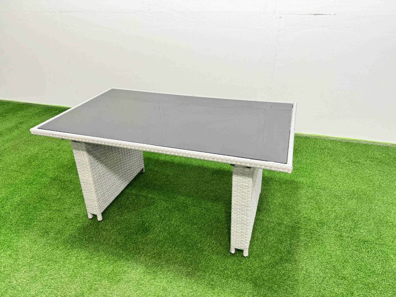 Fimous 6 Seater Patio Garden Furniture Sets with Black Glass Top Dining Table Love Sofa Light Grey