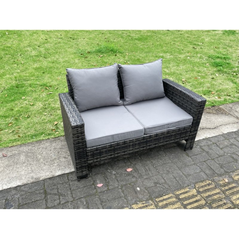 Fimous 6 Seater Outdoor Dark Grey Mixed High Back Rattan Sofa Dining Table Set Garden Furniture