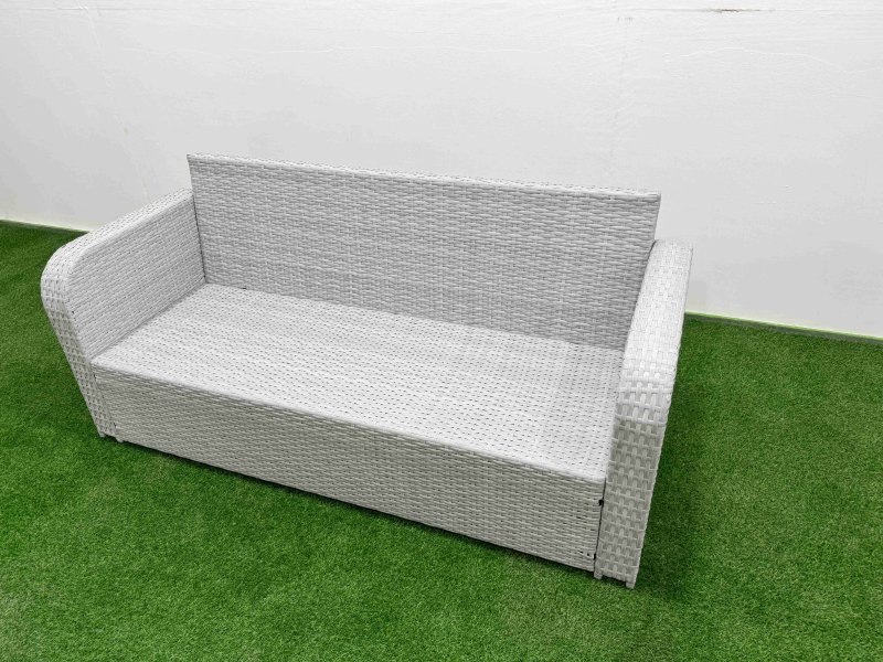 Fimous PE Rattan Lounge Sofa Set 9 Seater Outdoor Garden Furniture Set with Rectangular Dining Table 3 Seater Sofa Light Grey