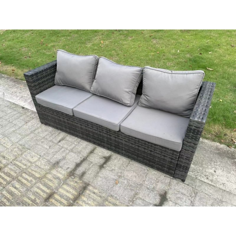 Fimous Wicker PE Garden Furniture Rattan Sofa Set Outdoor Adjustable Rising Lifting Dining Table Set with Armchair 2 Stools 9 Seater Dark Grey Mixed