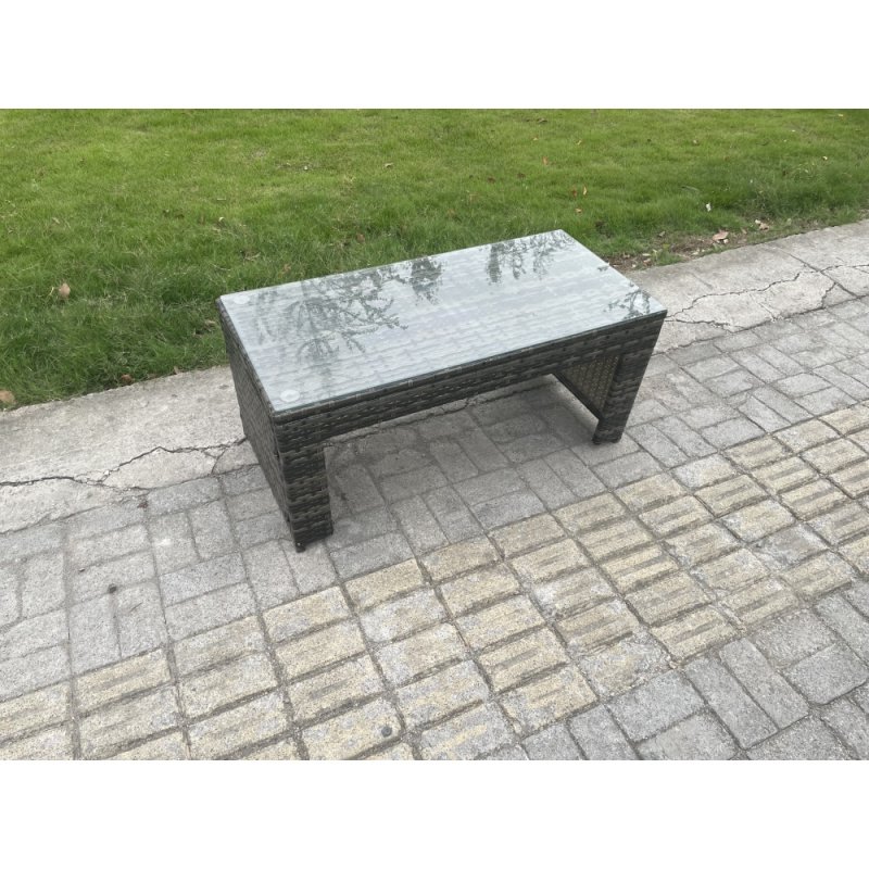 Fimous Rattan Outdoor Garden Furniture Sofa Set Patio Table & Chairs Set with 2 Side Tables Dark Grey Mixed