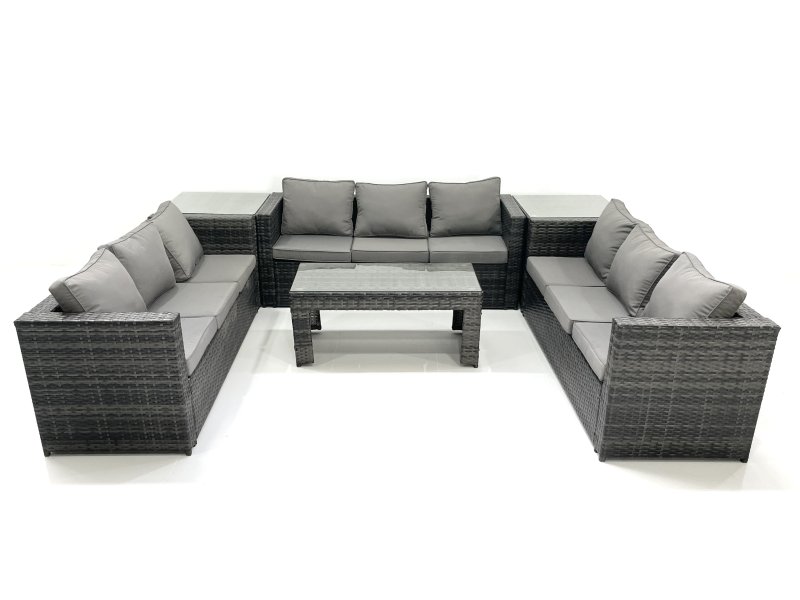 Fimous Outdoor Garden Furniture Set 9 Seater Rattan Sofa Set with Coffee Table 2 Side Tables Dark Grey Mixed