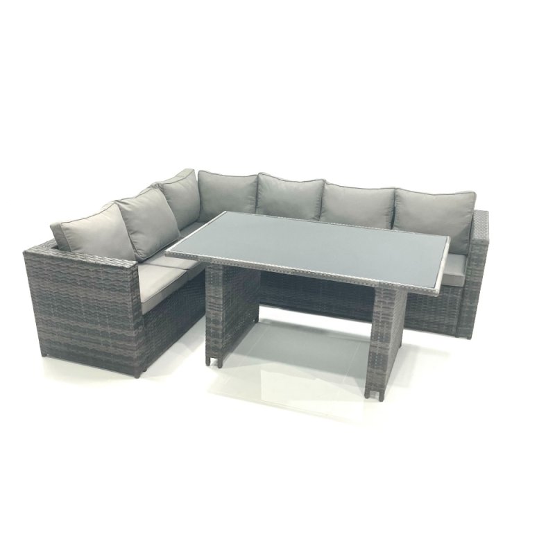 Fimous Lounge Rattan Corner Sofa Set Outdoor Garden Furniture Rectangular Dining Table Chair Set