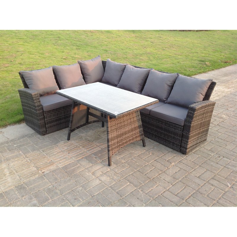 Fimous High Back Grey Mixed Outdoor garden furniture Rattan Corner Sofa Dining Set Table 6 Seater left corner