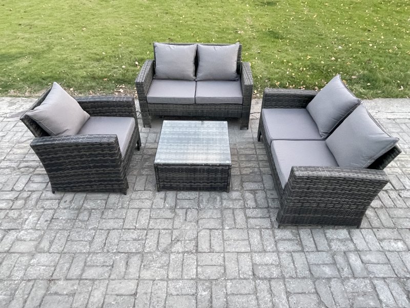 Fimous Outdoor Rattan Garden Furniture Set Conservatory Patio Sofa Coffee Table Set with Chair Dark Grey Mixed