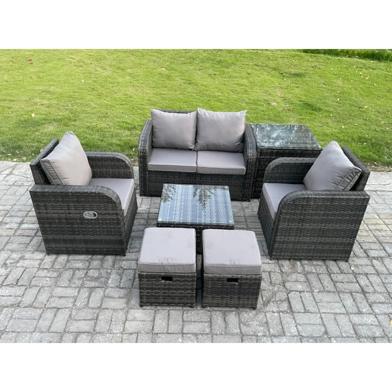 Fimous Wicker PE Rattan Garden Furniture Set Outdoor Lounge Sofa Set with Love Sofa Square Coffee Table Side Table 2 Small Footstool Dark Grey Mixed