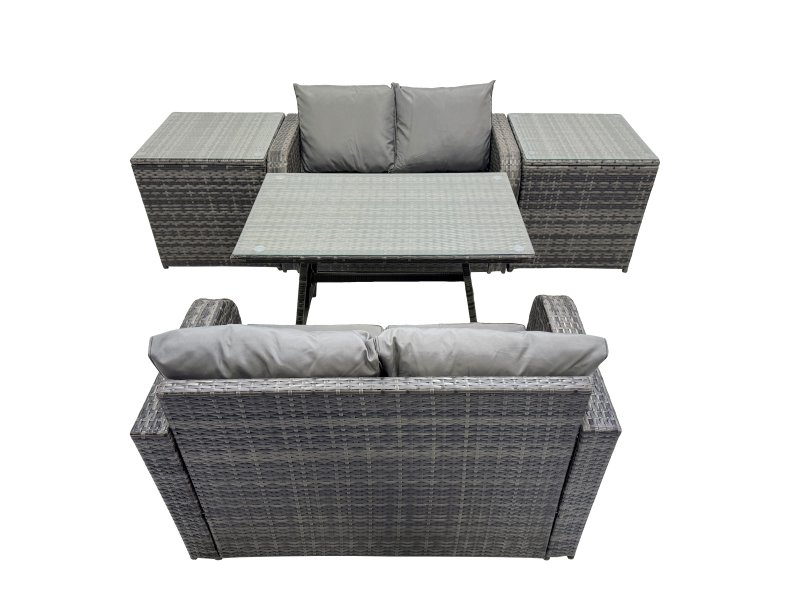 Fimous 4 Seater Garden Outdoor Rattan Furniture Set Rattan Sofa Oblong Dining Table with 2 Side Table Dark Grey