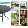 Metallic and Tempered Glass Garden Table with Parasol Hole Outdoor Multi Size