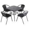 5-Piece Outdoor Tempered Glass Garden Table with Four Rattan Chairs