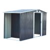 Living and Home 4x8FT Metal Garden Storage Shed with Log Storage, Anthracite