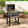 Rattan Modular 6 Piece Furniture Set Grey + Outdoor Portable Charcoal BBQ Grill Barbecue Trolley Bundle