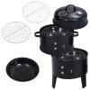 Rattan Patio Furniture Set Black + 3-In-1 Portable Outdoor Charcoal BBQ Grill Smoker Bundle
