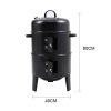 Rattan Patio Furniture Set Black + 3-In-1 Portable Outdoor Charcoal BBQ Grill Smoker Bundle
