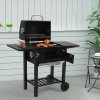 Living and Home Outdoor Garden Carbon Steel Charcoal Grill with Side Tables and Wheels