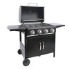 Rattan Garden Corner Furniture Set 7-Piece Black 5-Seater Sofa with Cushions & Glass Coffee Table + 4-Burner Gas BBQ Grill Bundle