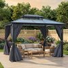 Living and Home 12 x 10FT Metal Frame Hardtop Patio Gazebo with Curtains