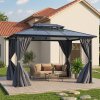 Living and Home 12 x 10FT Metal Frame Hardtop Patio Gazebo with Curtains