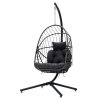 Living and Home Swing Hanging Egg Chair with Cushion and Headrest, Grey+Black