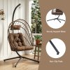 Living and Home Swing Hanging Egg Chair with Cushion and Headrest, Brown + Black