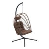 Living and Home Swing Hanging Egg Chair with Cushion and Headrest, Brown + Black