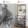 Living and Home Entryway 4 Tier Shoe Rack with Coat Hanger, Black