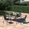 Living and Home 5pcs Garden Table & Rattan Chairs Outdoor Set with Parasol Hole – Glass-Top Table, 51mm Hole, Black, Rust-Resistant Frame