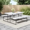 Living and Home White Foldable Picnic Table and Bench Set with Parasol Hole 180cm W x 160cm D x 74cm H