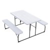 Living and Home White Foldable Picnic Table and Bench Set with Parasol Hole 180cm W x 160cm D x 74cm H