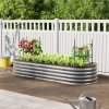 Living and Home 240cm W Outdoor Galvanized Steel Grey Raised Garden Bed with Green Trellis
