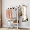 Living and Home Freestanding Double Rod Metal Clothes Rack with 2 Shelves and Hooks, White