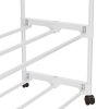 Living and Home Freestanding Double Rod Metal Clothes Rack with 2 Shelves and Hooks, White