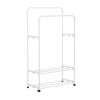 Living and Home Freestanding Double Rod Metal Clothes Rack with 2 Shelves and Hooks, White