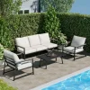 Living and Home 4 Piece Aluminium Outdoor Sofa Set with Glass Table Garden Furniture