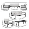 Living and Home 4 Piece Aluminium Outdoor Sofa Set with Glass Table Garden Furniture