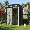 Living and Home 3.94x2.95ft Outdoor Metal Storage Shed, Pent Roof Garden Tool House with Lockable Door & Vents, Black & White